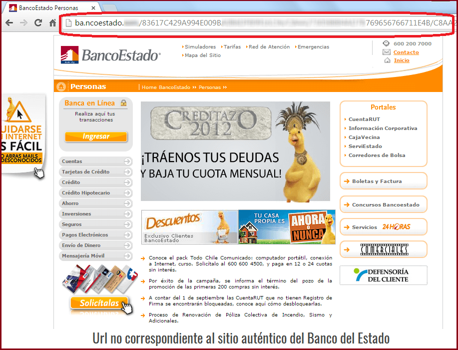 sitio web fraudulento